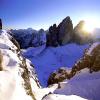 Sonnenuntergang in den Dolomiten - Blick vom verschneiten Paternkofel zu den Drei Zinnen. © Bernd Ritschel